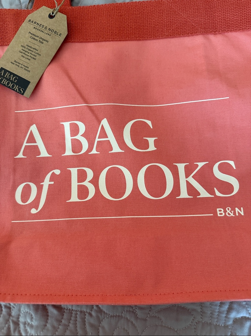 NWT! Barnes & Noble Coral Tote Bag - A Bag of Books - Picture 2 of 8